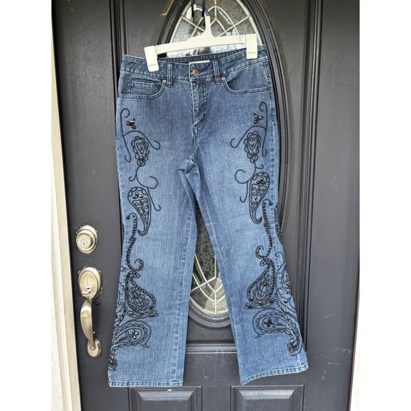 Coldwater Creek Denim - Coldwater Creek Blue Beaded Paisley Embroidered Jeans P10 Medium Wash Straight